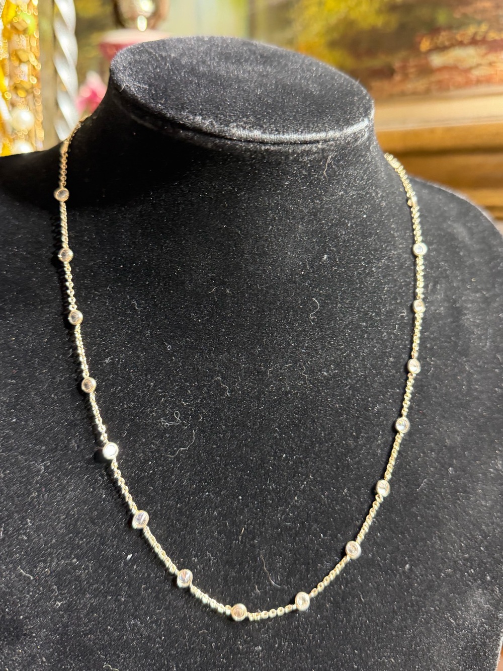 Vintage PJM 925 Sterling Silver Cubic Zircobia Gold Tone Necklace 16”